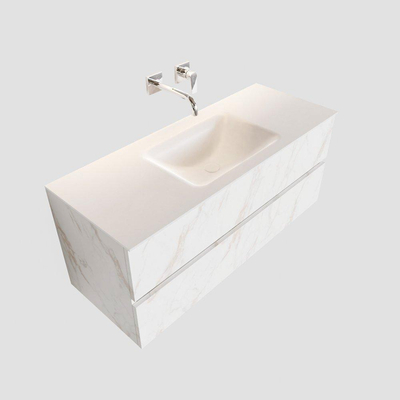 ENSEMBLE DE MEUBLE MONDIAZ VICA - 120cm - 2 tiroirs - lavabo Cloud au centre - 0 trous de robinet - solid surface en marbre Carrara
