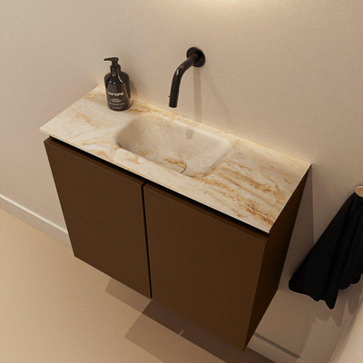 MONDIAZ TURE-DLUX Meuble toilette - 60cm - Rust - EDEN - vasque Frappe - position centrale - sans trou de robinet