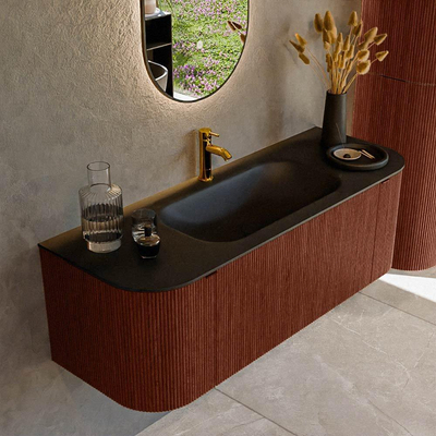 Mondiaz KURVE Badkamermeubelset - 130x46x40cm - 1 lade - 2 deuren - wastafel solid surface - midden - 1 kraangat - Ruby