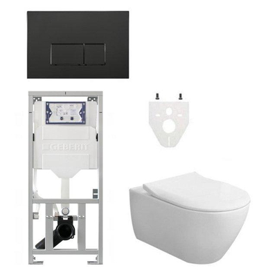 Villeroy & Boch Subway 2.0 DirectFlush CeramicPlus toiletset slimseat zitting - met Geberit reservoir en bedieningsplaat - met rechthoekige knoppen - mat zwart (wit)