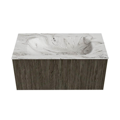 Mondiaz KURVE-DLUX Badkamermeubelset - 90x46x40cm - 1 lade - wastafel solid surface - midden - zonder kraangat - Shadow