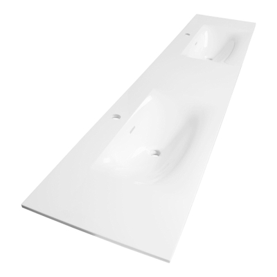 BRAUER Glacier lavabo - 200x46x2cm - 2 bassins - 2 trous de robinet - fine stone - blanc brillant