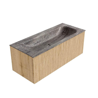 MONDIAZ KURVE-DLUX Meuble de salle de bains 110 cm couleur Oak avec 1 tiroir et 0 porte. Lavabo BIG MEDIUM Centre 1 trou de robinet Oza.