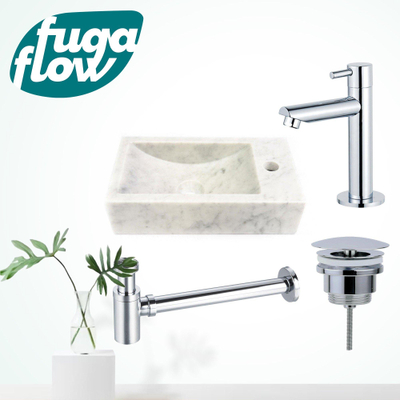 FugaFlow Eccelente Arredo Pack Lave-mains - 22x40x10cmcm - 1 trou de robinet - droite - marbre - robinet Chrome - Blanc