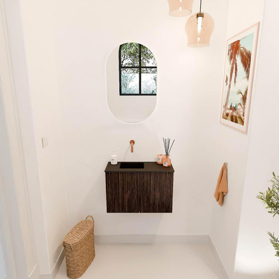 Mondiaz JOYA 60cm toiletmeubel - kleur Walnut - Wastafel FAYE positie Links Zonder kraangat kleur Urban.