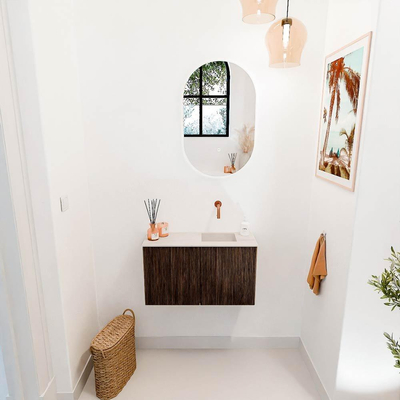 Mondiaz JOYA-DLUX 70cm toiletmeubel - kleur Walnut - Wastafel FAYE positie Rechts Zonder kraangat kleur Meli.