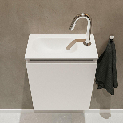 MONDIAZ TURE Fonteinset - 40x23x50cm - 1 kraangat - 1 deur - linen mat - Wasbak links - Solid Surface Wit