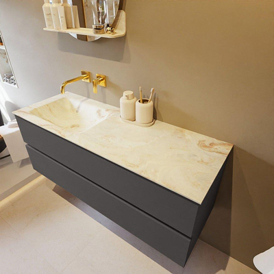 MONDIAZ VICA-DLUX Badkamermeubelset - 130cm - onderkast dark grey - 2 lades - inbouw wastafel cloud links - zonder kraangaten - 60cm hoge versie - frape
