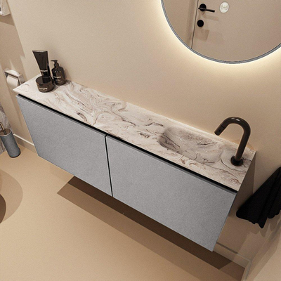 MONDIAZ TURE-DLUX Meuble toilette - 120cm - Plata - EDEN - vasque Glace - position droite - 1 trou de robinet