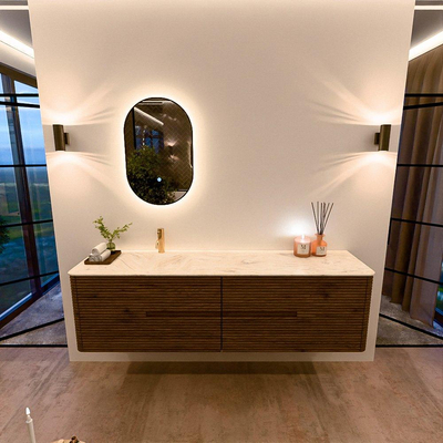 Mondiaz CIRO-DLUX Ensemble de meubles de salle de bains - 180x45x50cm - Plan vasque solid surface Ostra - 1 vasque à gauche - 1 trou de robinetterie - 4 tiroirs - Dusk