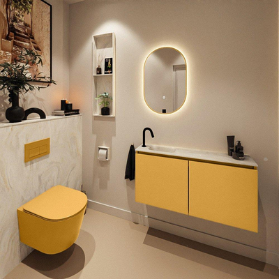 MONDIAZ TURE-DLUX 100cm meuble WC Ocher. EDEN lavabo Ostra position gauche. Avec 1 trou de robinet.