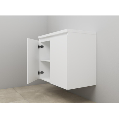 Basic Bella flatpack Ensemble de meuble sans poignées 2 portes avec lavabo acrylique structure slade 1 trou de robinet 80x46x67cm Blanc mat