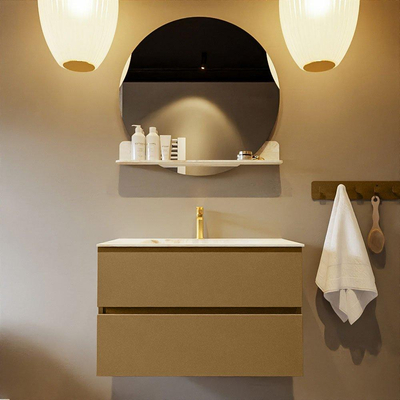 MONDIAZ VICA-DLUX Ensemble meuble de salle de bains - 80cm - meuble bas oro - 2 tiroirs - lavabo encastré cloud centré - 1 trou de robinet - version haute 60cm - frape