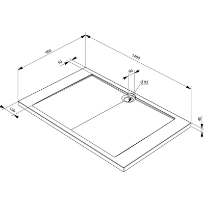 Allibert Slim douchebak 140x90cm rechthoek afvoer midden Wit