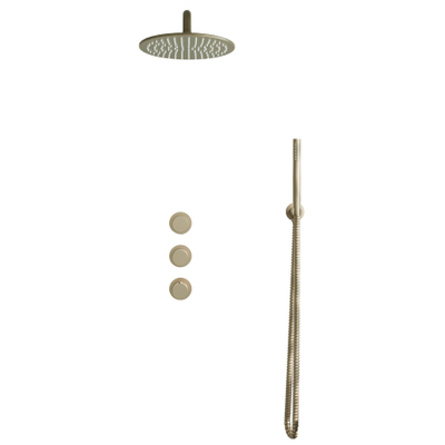 Fortifura Nebbio opbouw regendoucheset – Ø30 cm hoofddouche – 35 cm gebogen wandarm – messing geborsteld