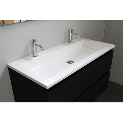 Basic Bella Meuble salle de bains avec lavabo acrylique Blanc 100x55x46cm 2 trous de robinet avec miroir et éclairage Noir mat