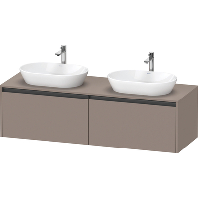 Duravit Ketho.2 Wastafelonderbouwkast - inclusief consoleplaat - met 2 laden - voor dubbele waskommen - 160x55x45.9cm - met handgrepen antraciet - basalt mat