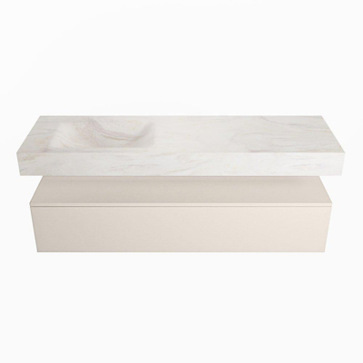 Mondiaz ALAN-DLUX Ensemble de meuble - 150cm - meuble Linen mat - 1 tiroir - Lavabo Cloud Ostra suspendu - vasque Gauche - 1 trou de robinet