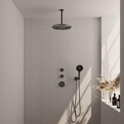 Brauer Gunmetal Edition Ensemble de douche pluie encastré - douche principale 30 cm - bras plafond - 3 boutons lisses - douchette ronde 3 positions - PVD - gunmetal brossé