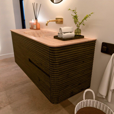 Mondiaz CIRO-DLUX Badkamermeubelset - 120x45x50cm - Solid surface wastafel Saba - 1 wasbak Midden - zonder kraangaten - 2 lades - Shadow