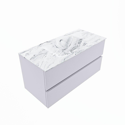 Mondiaz VICA-DLUX Ensemble de meuble de salle de bain - 100cm - meuble sous-vasque cale - 2 tiroirs - lavabo encastrée cloud milieu - sans trous de robinet - version haute de 60cm - glace