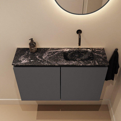 MONDIAZ TURE-DLUX 80cm toiletmeubel Dark Grey. EDEN wastafel Lava positie rechts. Zonder kraangat.
