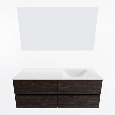 Mondiaz VICA ensemble de meuble de salle de bain - 130cm - meuble sous-vasque marron foncé - 4 tiroirs - lavabo cloud droite - sans trous de robinet - couleur talc - miroir LED - version XL 60cm de haut