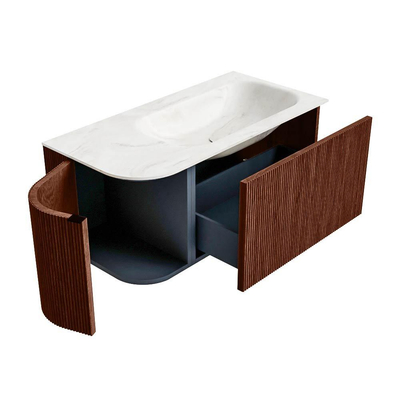 Mondiaz KURVE-DLUX Badkamermeubelset - 95x46x40cm - 1 lade - 1 deur - wastafel solid surface - rechts - 1 kraangat - Ruby