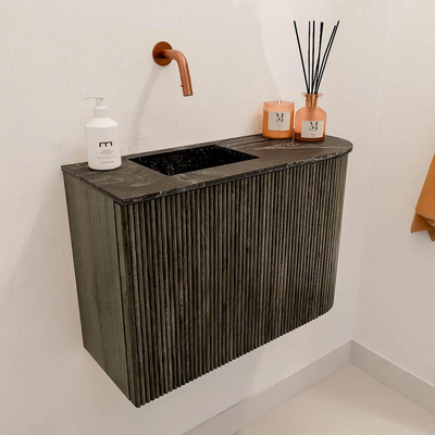 Mondiaz JOYA-DLUX 61.6cm toiletmeubel - ronding rechts kleur Shadow - Wastafel FAYE positie Links Zonder kraangat kleur Lava.