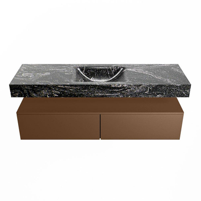 Mondiaz ALAN-DLUX Ensemble de meuble - 150cm - meuble Rust mat - 2 tiroirs - Lavabo Cloud Lava suspendu - vasque Centre - 0 trous de robinet