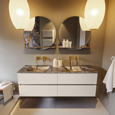 Mondiaz VICA-DLUX ensemble de meuble de salle de bain - 150cm - meuble sous-vasque lin - 4 tiroirs - lavabo encastrée nuage double - sans trous de robinet - version haute de 60cm - lave