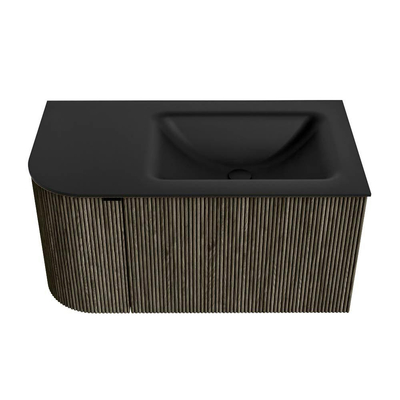 Mondiaz KURVE Badkamermeubelset - 85x46x40cm - 1 lade - 1 deur - wastafel solid surface - rechts - 1 kraangat - Shadow