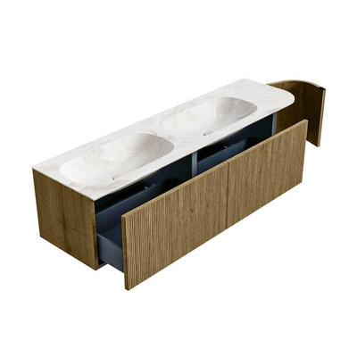 Mondiaz KURVE-DLUX Badkamermeubelset - 165x46x40cm - 2 lade - 1 deur - wastafel solid surface - dubbel / links - zonder kraangat - Dusk