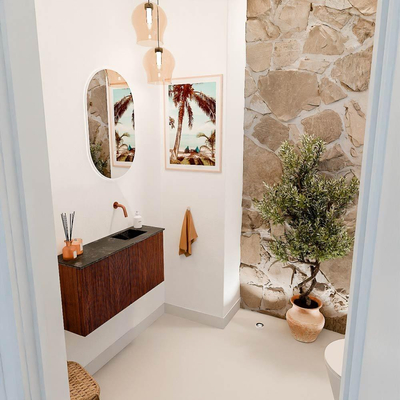 Mondiaz JOYA-DLUX 80cm meuble de salle de bains - couleur Ruby - Vasque FAYE position Droite Sans trou de robinet couleur Lava.