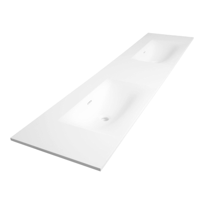 BRAUER Glacier wastafel - 200x46x2cm - 2 wasbakken - 0 kraangaten- fine stone - mat wit