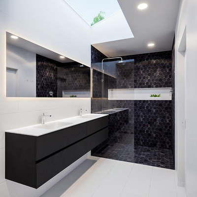 MONDIAZ VICA Ensemble de meuble salle de bain - 200cm - 4 tiroirs - lavabo Cloud double - 2 trous de robinet - solid surface urban