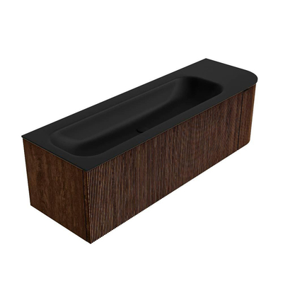 MONDIAZ KURVE Meuble de salle de bains 145 cm avec module 25 R couleur Walnut avec 1 tiroir et 1 porte. Lavabo BIG LARGE gauche 1 trou de robinet Urban.