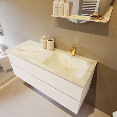 Mondiaz VICA-DLUX ensemble de meuble de salle de bain - 120cm - meuble sous-vasque talc - 2 tiroirs - lavabo encastré cloud droite - 1 trou de robinet - version haute de 60cm - frape