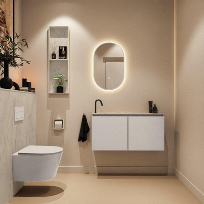 MONDIAZ TURE-DLUX 100cm meuble de toilettes Linen. EDEN lavabo Opalo position gauche. Avec 1 trou de robinet.
