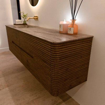 Mondiaz CIRO-DLUX Badkamermeubelset - 170x45x50cm - Solid surface wastafel Oza - 1 wasbak Links - zonder kraangaten - 4 lades - Dusk