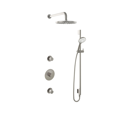 Hotbath Buddy Ensemble de douche de pluie IBS - bras mural 35 cm - pomme de douche ronde 25 cm - douchette 3 jets - barre de douche - nickel brossé