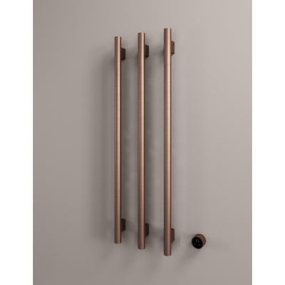 Hotbath &MORE Handdoekradiator - 57x115cm - rond - 3 stangen - verticaal - met schakelaar - PVD - geborsteld koper