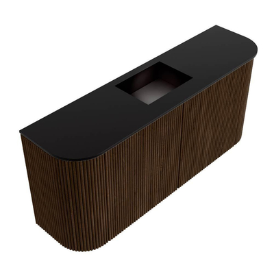 Mondiaz JOYA 93.2cm meuble de salle de bains - arrondi gauche et droite couleur Walnut - Vasque FAYE position Milieu Sans trou de robinet couleur Urban