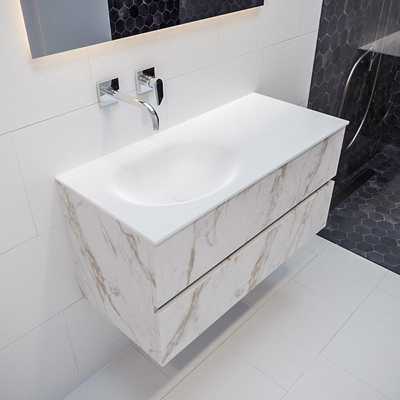 Mondiaz VICA ensemble de meuble de salle de bain - 100cm - meuble sous-vasque carrara - 2 tiroirs - lavabo moon gauche - sans trou de robinet version XL 60cm de haut