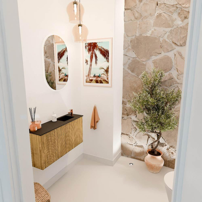 Mondiaz JOYA 80cm toiletmeubel - kleur Oak - Wastafel FAYE positie Rechts 1 kraangat kleur Urban.