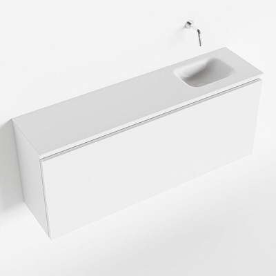 MONDIAZ OLAN Fonteinset - 120x30x40cm - 0 kraangaten - 1 lade - talc mat - wasbak rechts - Solid Surface Wit