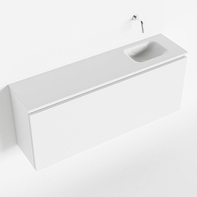Mondiaz OLAN Meuble lave-mains 120x30x40cm sans trous de robinet 1 tiroir Talc mat avec lavabo LEX Droite Solid Surface Blanc