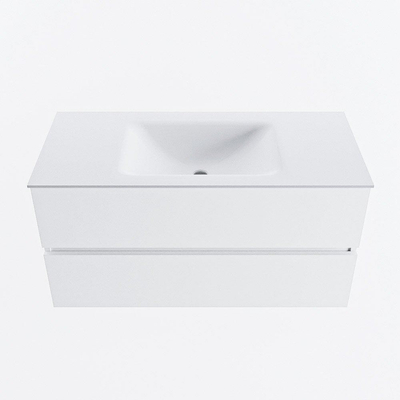 MONDIAZ VICA Meuble de salle de bains 100cm sous-meuble Talc 2 tiroirs. Lavabo CLOUD central 1 trou de robinet, couleur Talc.