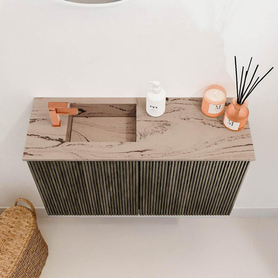 Mondiaz JOYA-DLUX 70cm toiletmeubel - kleur Shadow - Wastafel FAYE positie Links 1 kraangat kleur Arena.