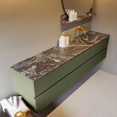 Mondiaz VICA-DLUX ensemble de meuble de salle de bain - 200cm - meuble sous-vasque armée - 4 tiroirs - lavabo encastré nuage droite - sans trous de robinet - version haute de 60cm - lave